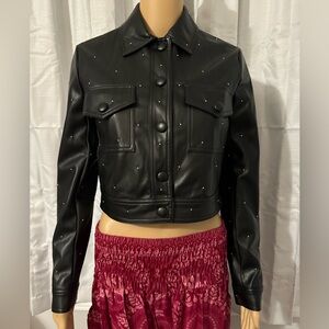 Cool House of Harlow 1960 size XXS black studded cropped faux leather jacket NWT
